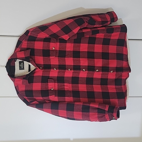 Red Head Mens Size L Sherpa lined Shirt Jacket Red Black Buffalo Checked - Picture 1 of 9